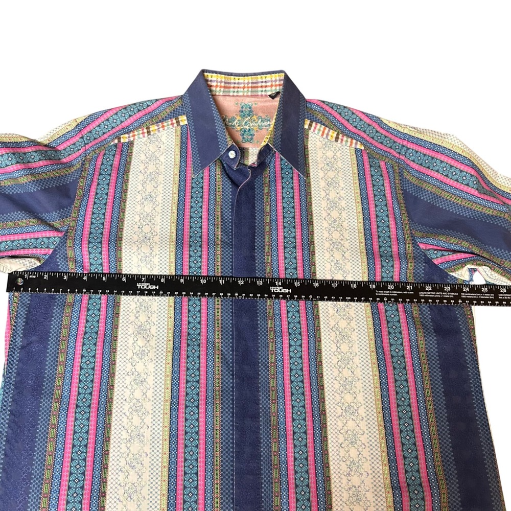 Robert Graham Mens L Blue Pink Striped Western Rodeo Button Down Cotton Silk - Picture 5 of 9